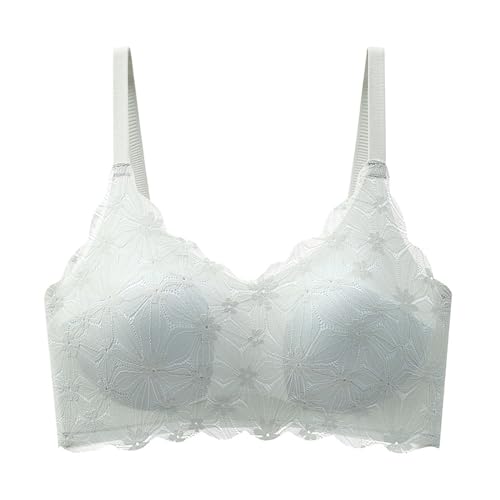 Women's Floral Lace Adjustable Straps Bra Comfort Stretch Push Up Bralettes Soft Breathable Wavy Trim Everyday Bra Green
