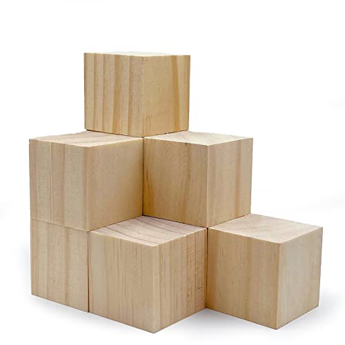 Wood Blocks for Crafts, Unfinished Wood Cubes, 2 Inch Natural Wooden Blocks, Pack of 8 Wood Square Blocks, Wooden Cubes for Arts and Crafts and DIY Projects