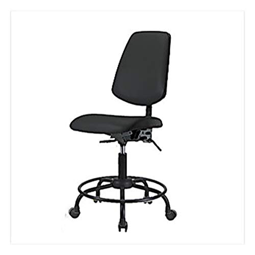 Thomas 1163Q58 Vinyl Desk Height Chair with Medium Back Without Tilt and Arms, Round Tube Base, Casters, Black