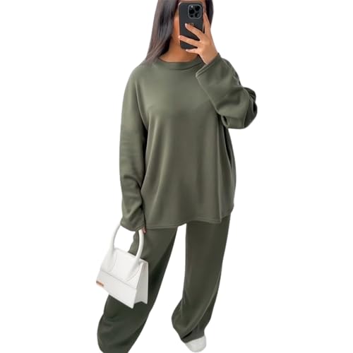 Fordeal Women's 2 Piece Sets Long Sleeve Pullover Tops and Long Pants Tracksuit Outfits(S/L) (US, Alpha, Small, Regular, Regular, Green)