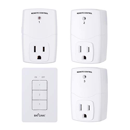 BN-LINK Mini Wireless Wall-Mounting Remote Control Outlet Switch Power Plug In for Household Appliances, Wireless Remote Light Switch, LED Light Bulbs, White (3 Outlets)