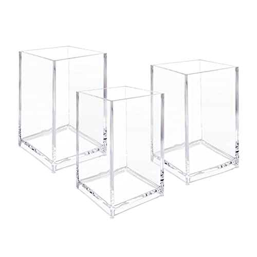 Newkita 3 Pack Clear Acrylic Cosmetic Pencil Pen Holder Cup, Clear Makeup Brush Holder, Desk Acrylic Brushes Storage