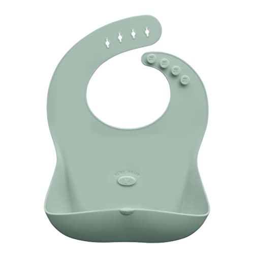 Abiie Ruby Wrapp Silicone Bibs for Babies - Waterproof Bib Made with Stain Resistant Material - Front Pocket for Catching Food - Silicone Toddler Bibs (Sage Green)
