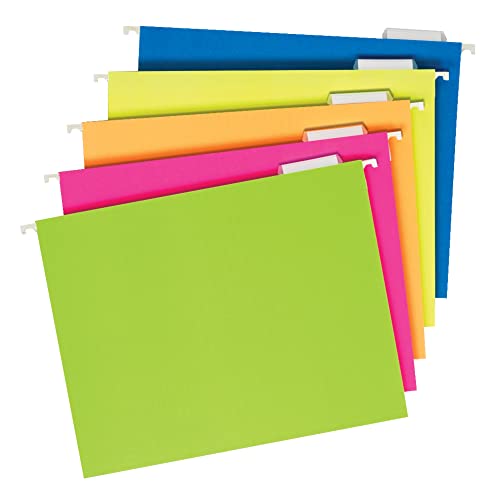 Pendaflex Glow Hanging File Folders, 1/5 Cut, 8 1/2in. x 11in., Letter Size, Assorted Colors, Box Of 25, 81672