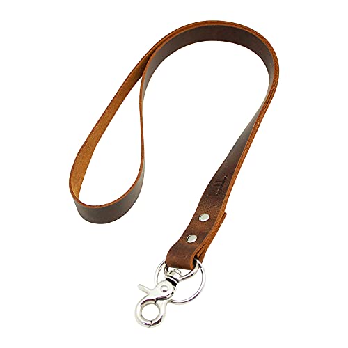 Badge Lanyard - Cowhide Leather Neck Lanyard with Metal Hook for ID Badge Holder, Keys, USB, Cell Phone, etc