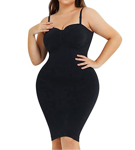 Nebility Shapewear Slip For Women Under Dresses Strapless Body Shaper Tummy Control Slips Seamless Underskirts(M/L,Black)