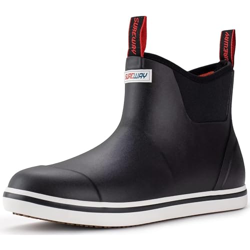 SUREWAY Mens Ankle Deck Boots for Men Waterproof Rain Boot,Lightweight,Super Anti-Slip,Neoprene Rubber Fishing Boating Boot