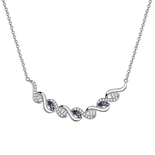 Aurora Tears DNA Double Helix Chemistry Science Molecule Biology Necklace Infinity 925 Sterling Silver Mystic Rainbow Topaz Spiral Pendant Jewelry for Women and Girls DP0310W
