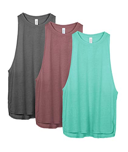 icyzone Workout Tank Tops for Women - Running Muscle Tank Sport Exercise Gym Yoga Tops Athletic Shirts(Pack of 3) (S, Charcoal/Burgundy/Mint)