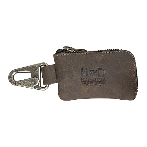 Hide & Drink, Car Key Holder & Coin Purse for Belt Loop Handmade from Full Grain Leather - Bourbon Brown