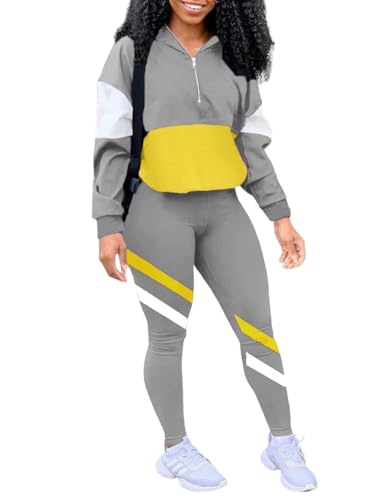 EOSIEDUR Women's Two Piece Outfits Zip Top Jacket and Elastic Waistband Pant Women Sweatsuit Tracksuit Sets, Gray L