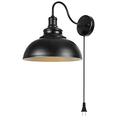Gooseneck Wall Lamp Black Industrial Vintage Farmhouse Wall Sconces Lighting Wall Light Fixture with Plug in Cord and On Off Switch for Bedroom Nightstand
