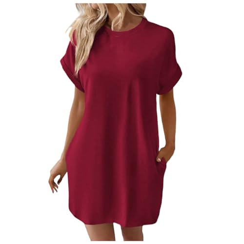 Women Soft T Shirt Dress Short Sleeve Casual Summer Tunic Dress Loose Loose Dress with Summer Short Sleeve (Wine-4, M)
