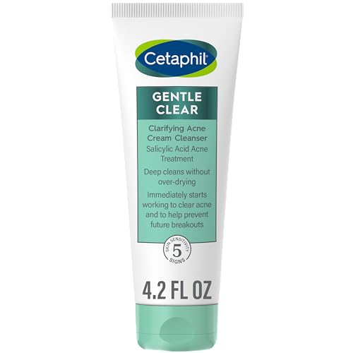 Cetaphil Acne Face Wash, Gentle Clear Clarifying Acne Cream Cleanser with 2% Salicylic Acid, Deep Cleans & Treats Acne Prone Skin, Skin Care for Sensitive Skin, 4.2oz