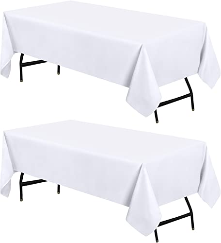Utopia Kitchen Rectangle Table Cloth 2 Pack [60x102 Inches, White] Tablecloth Machine Washable Fabric Polyester Table Cover for Dining, Buffet Parties, Picnic, Events, Weddings and Restaurants