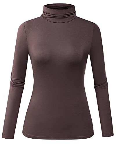 Herou Turtle Neck Top Stretch Long Sleeve Pullover for Women Cappuccino Brown XX-Large