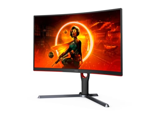 AOC CQ27G3Z 27' Curved Gaming Monitor, QHD 2K 2560x1440, 1000R VA, 240Hz 0.5ms, FreeSync Premium, Height Adjustable Stand, Xbox PS5 Switch, 3-Year Zero-Bright-dot,Black