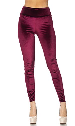 SOHO GLAM High Waisted Fit Ultra Comfortable Soft Stretch Velvet Legging -M Burgundy