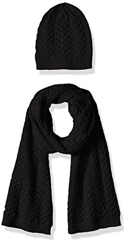 Amazon Essentials Women's Cable Knit Hat and Scarf Set, Black, One Size