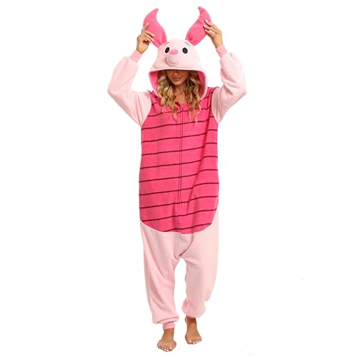 Wishliker Unisex Adult Piglet Onesie Costume Halloween Christmas One Piece Cosplay Animal Cartoon Pajamas