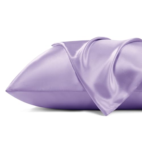 Bedsure Satin Pillowcase for Hair - Lavender Satin Pillow Cases Standard Size with Zipper 2 Pack, Similar to Silk Pillow Cases for Skin, Silky & Soft Pillow Cover, Gifts for Her or Him, 20x26 Inches