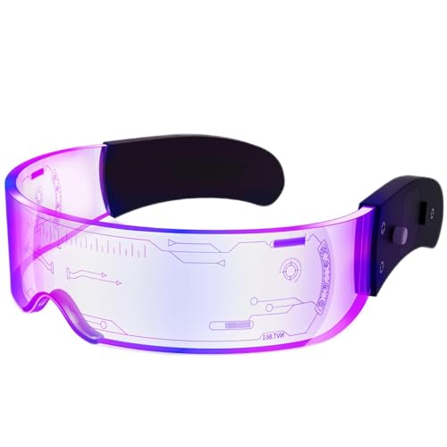 NIUCOO LED Visor Glasses Light Up: [7 Colors 4 Modes] Cyberpunk Futuristic Luminous Cosplay Glasses Rave Cyber Lightup Goggles (High Tech)