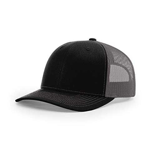Richardson Unisex 112 Trucker Adjustable Snapback Baseball Cap, Split Black/Charcoal, One Size Fits Most