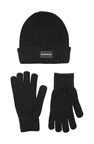 Calvin Klein Boys' Rib Cuff Hat and Glove Set, Black
