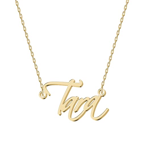 UMAGICBOX Personalized Tara Name Necklace 18K Gold Plated Stainless Steel Custom Engraved Dainty Initial Nameplate Pendant Jewelry Customized Birthday Christmas Mother Valentines Day Gifts Women Girls Teen Kids