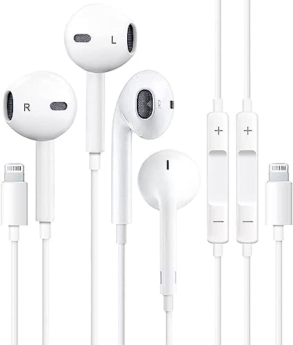 2 Pack-Apple Earbuds/iPhone Headphones/Wired Earphones/Lightning Headsets[Apple MFi Certified](Built-in Microphone & Volume Control) Compatible with iPhone 14/13/12/11/XS/X/8/7 Support All iOS System