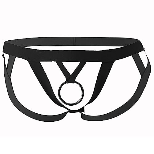 YiZYiF Men's Enhancing G-String Harness Underwear Hollow Cut Out Open Front Jockstrap String Panties Black One Size