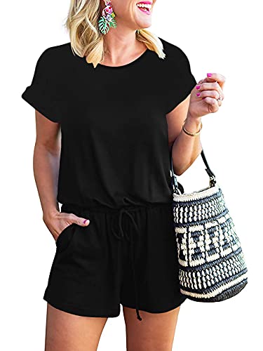 ANRABESS Rompers for Women Summer 2024 Casual Dressy One Piece Tshirt Short Pants Jumpsuit Beach Vacation Outfit Clothes A233-hei-XL Black
