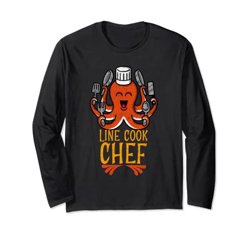 Line Cook Chef Funny Culinary Octopus Kitchen Utensils Long Sleeve T-Shirt
