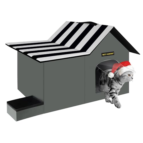 Rest-Eazzzy Outdoor Cat House, Feral Cat House Insulated with Mat and Clip, Weatherproof and Insulated, Cat Beds for Cats Kittens Puppies, Never Blow Away (Grey, M 13' X 17' X 20')