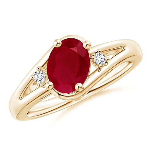 Angara Natural Ruby Anniversary Ring For Women with Diamond in 14K Yellow Gold (Stone Size-5x3mm, Stone wt-0.25, Ring Size-7.5) - July Birthstone Jewelry Gift
