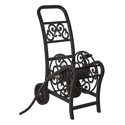 Suncast MDHC200 Metal Decorative Flat-Free Wheels and Foot Caps Stylish Garden Reel Cart for 200' of Standard Vinyl Hose, 200 Feet, Black
