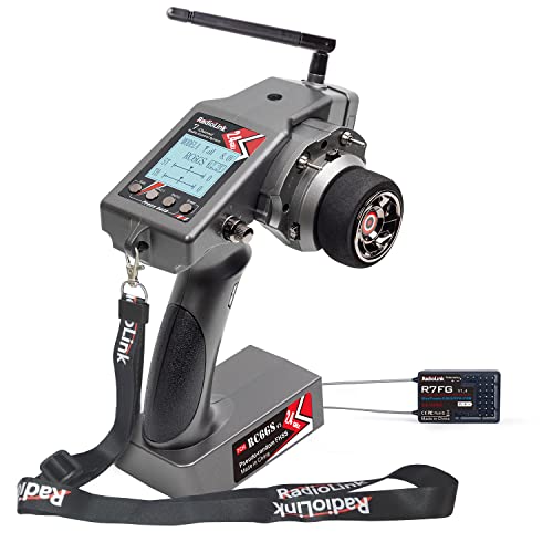 Radiolink RC6GS V3 7 Channels RC Transmitter and Gyro Receiver R7FG, Voltage Telemetry, 30 Models Storage 2.4Ghz Surface Remote Radio Controller for RC Crawler, Drifting, Bash, Buggy Cars and Boats