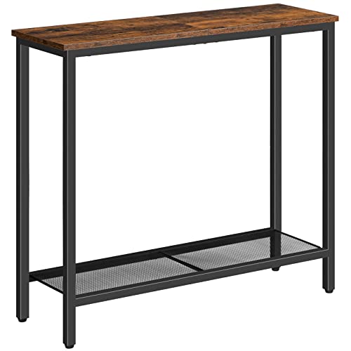 HOOBRO 29.5' Narrow Console Table, Small Entryway Table with Shelf, 2 Tier Thin Sofa Table, Side Table, Display Table, for Hallway, Living Room, Bedroom, Rustic Brown and Black BF74XG01