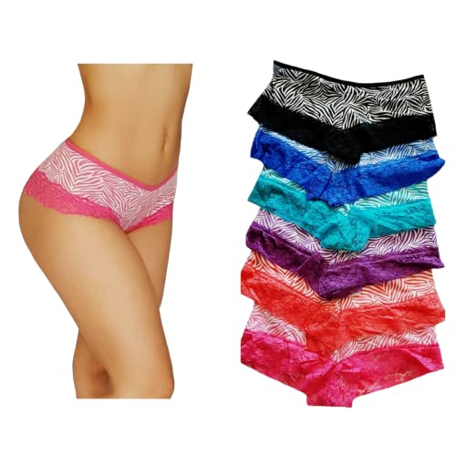 oki doki Sexy Printed lace Trim Cotton Hipsters boy Shorts Pack of 6 Different Zebra Colors (Large, All Sorted2)