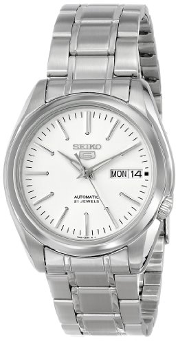 SEIKO SNKL41 Automatic Watch for Men 5-7S Collection - White Dial with Luminous Silver Hands, Day/Date Calendar, Stainless Steel Case & Bracelet