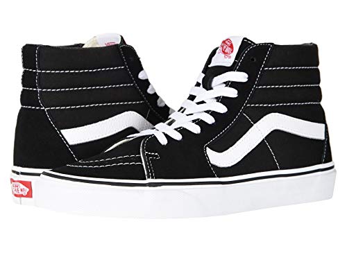 VANS Sk8-Hi Unisex Casual High-Top Skate Shoes, Comfortable and Durable in Signature Waffle Rubber Sole, Black/White, 9 Women/7.5 Men