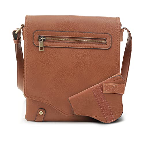 JESSIE & JAMES Nora Double Compartment Flapover Concealed Carry Purse with Front Zip Handgun Crossbody Bag with Lock and Key|TN