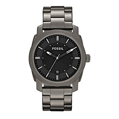 Fossil Men's Machine Quartz Stainless Steel Three-Hand Watch, Color: Smoke (Model: FS4774)