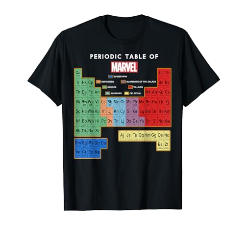 Marvel Ultimate Periodic Table Of Elements Graphic Short Sleeve T-Shirt, Black, Small