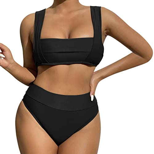 2024 Front Cross Two Piece Bathing Suit Sexy Swimwear Side Slit Backless Slim Fit Women Sexy Tankini Swimsuits 2PC Black