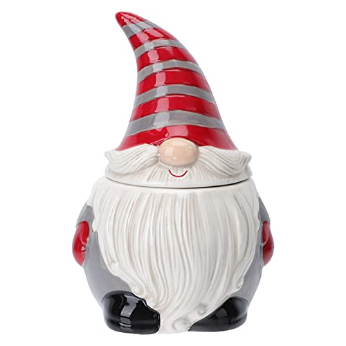 DOITOOL Gnome Cookie Jar Candy Jar - 6in Height Small Red Christmas Cookie Jars for Kitchen Counter - Ceramic Santa Shape Candy Jar Storage Can for Coffee, Sugar, Cereal (6.92X4.68X4.44inch