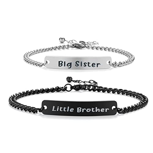 Big Sister and Little Brother Sibling Matching Bracelet Family Jewelry Gifts for Brother from Sister Set for 2  (Big Sister Little Brother Bracelet, Stainless Steel)
