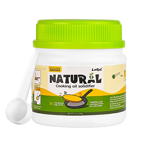 LaSyL Waste Cooking Oil Solidifier Powder, Hard Up to 34 Cups of Fry Oil Away from Mess, 100% Plant-Based Oil Hardener for Disposal, Value Pack 12 Oz