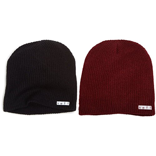 neff 2 Pack Daily Beanie, Black/Maroon, One Size/One Size
