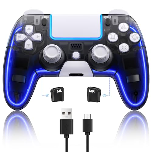 Honghao Controllers for PS4，Custom P4 Remote with Hall 3D Joystick, RGB Wireless Game Controllers for Playstation 4 | Customizable Buttons| Responsive Control (Black + White)